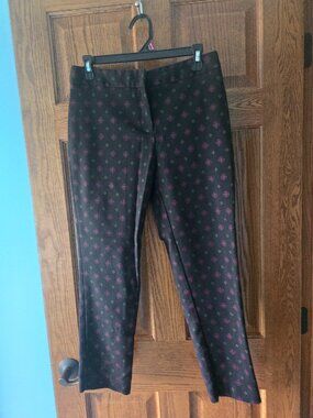 Liz Claiborne Career Emma Classic Capri Pants Size 8 Black Geometric Pattern